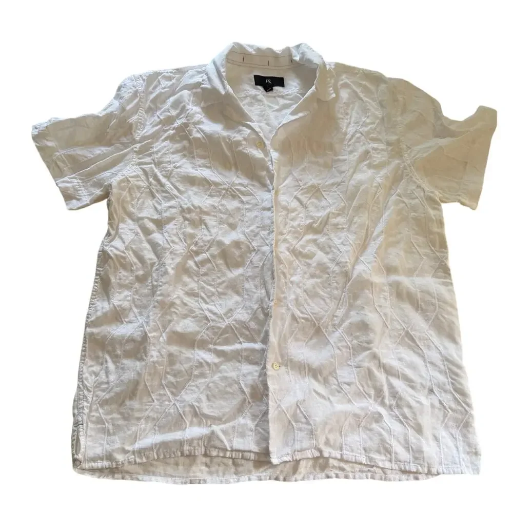 Banana Republic White Textured Linen Casual Button Up Men's L Cruise Vacation